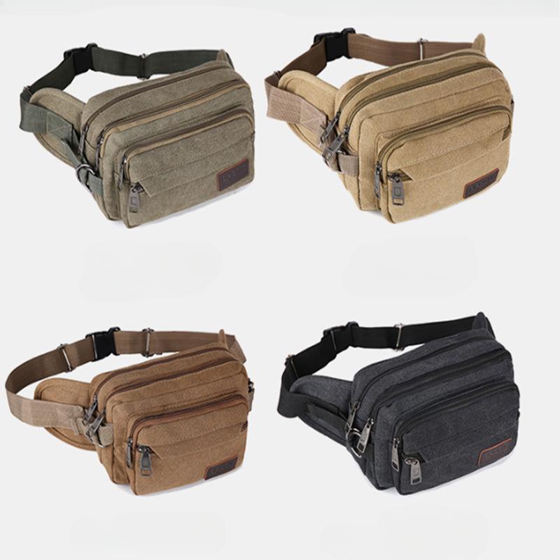 New Style, Waterproof, Canvas Waist Bag, Neutral, Korean Version, Large Capacity, Multi-layer, Outdoor Leisure, Travel Waist and Chest Bag