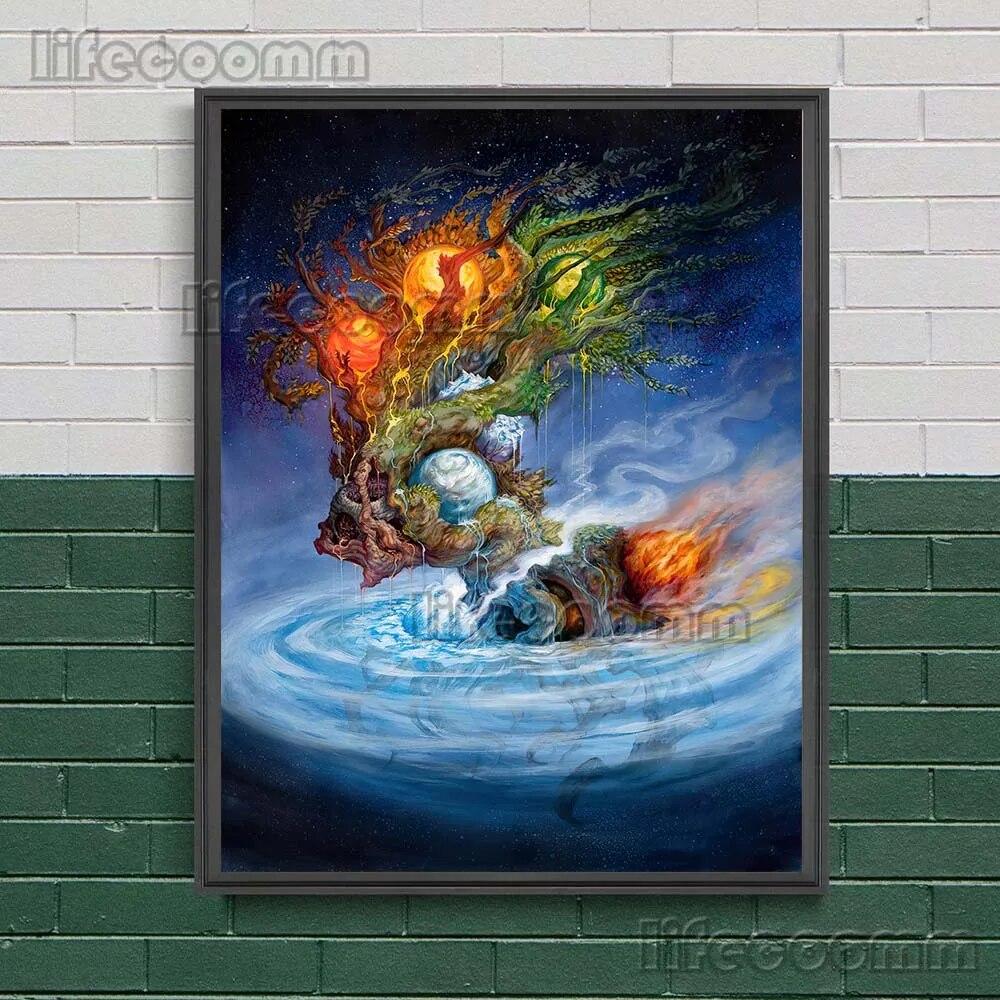 The World Tree And Norse Mythology Vintage Wall Art Canvas Painting Demon Snake And Black Cat Witchcraft Art Poster Print Decor No Frame