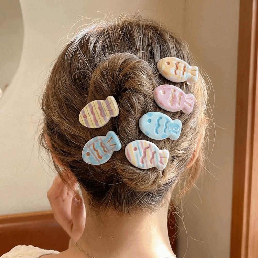 Sweet Bow Duckbill Clip Set Cute Design Oval Side Bangs Clips for 6PCS/SET Forehead