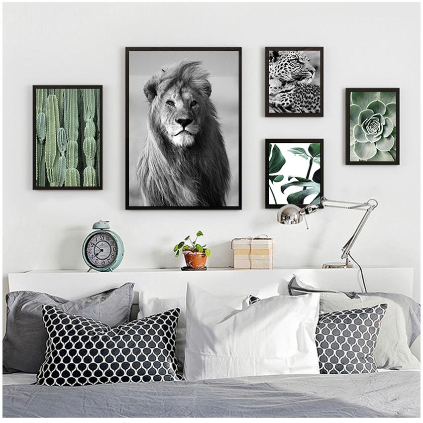 For Living Room Home Decorative Prints Nordic Plant Leaf Poster Animals Canvas Painting Black White Wall Art Pictures