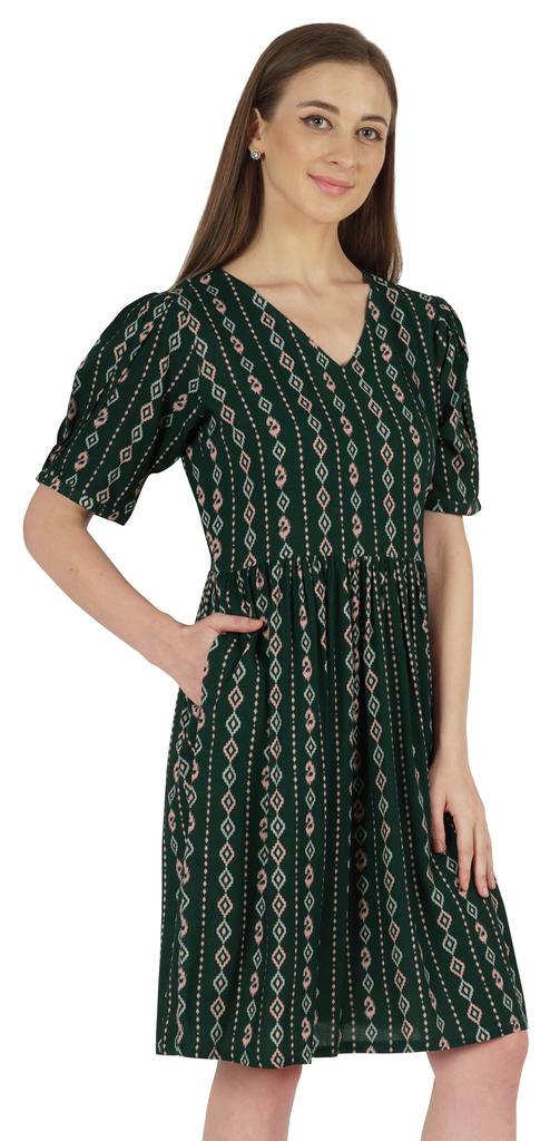 Bimba Printed Summer Shift Dress For Women V Neck Short Dress W  Pockets Western Midi