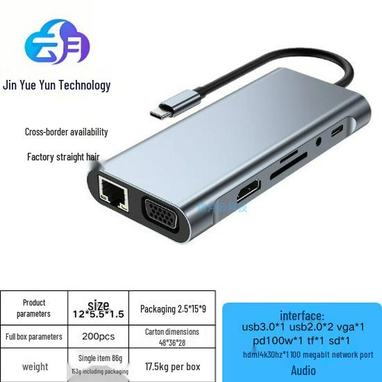 Док-станция для ноутбука Type C на HDMI с VGA, Gigabit Ethernet, USB 3.0 и кардридером SD/TF