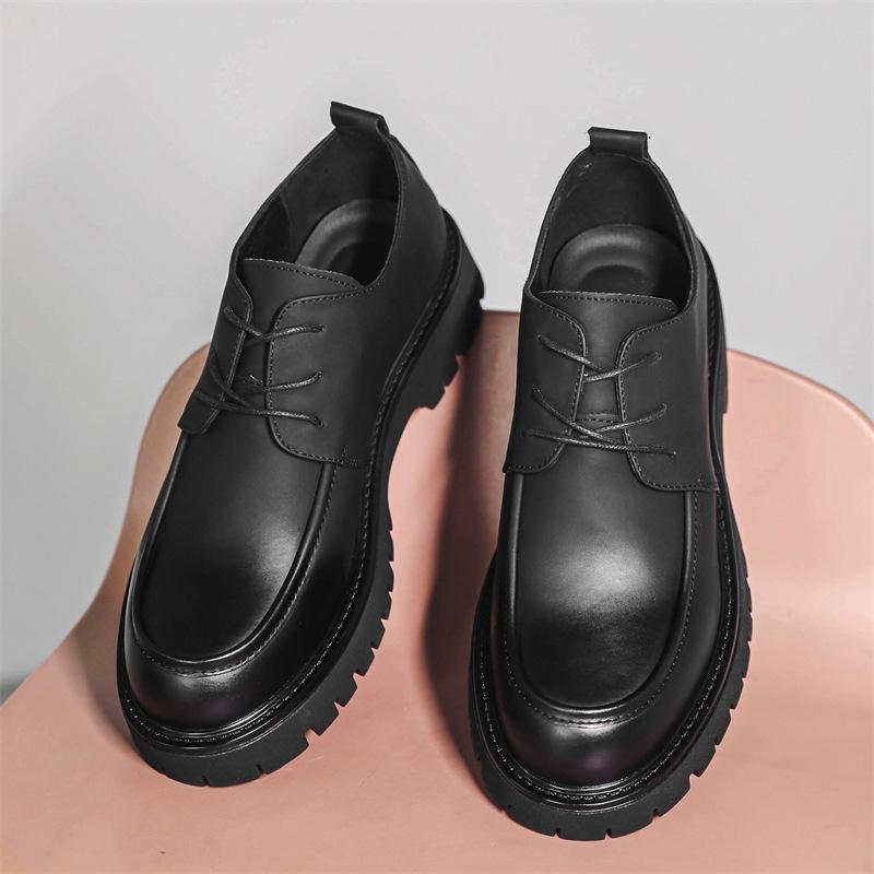 Деловые кожаные туфли на платформе повседневные мужские туфли в британском стиле туфли с большой головой корейская версия трендовые черные маленькие кожаные туфли