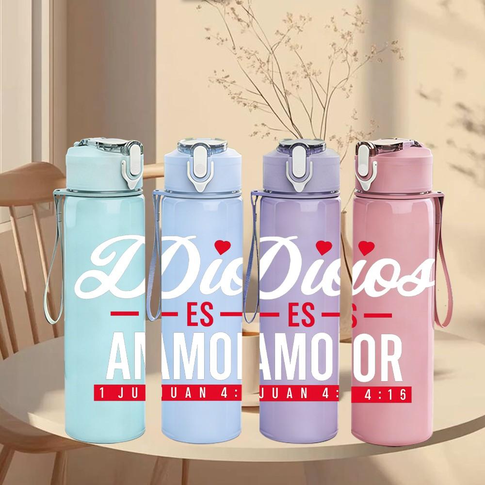 1PC ES Minimal Red Text Slogan Print 750ml Color Plastic Sports Water Bottle Leakproof Flip Straw Lid Suitable for Sports Office Home Use