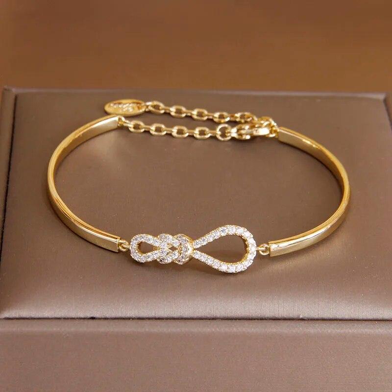 Корейские и японские нежные браслеты с подвесками с полым узлом для женщин, модные брендовые ювелирные изделия, браслеты с кристаллами, аксессуары