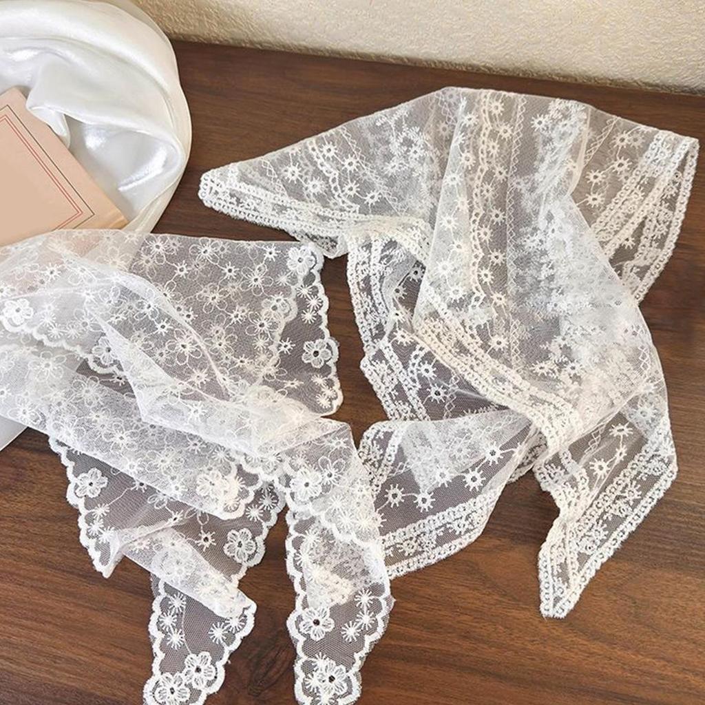Korean Fresh Style Neckerchief Sweet White Lace Headband Turban Small Scarf Thin Flower Triangle Hair Band Girls Headdress