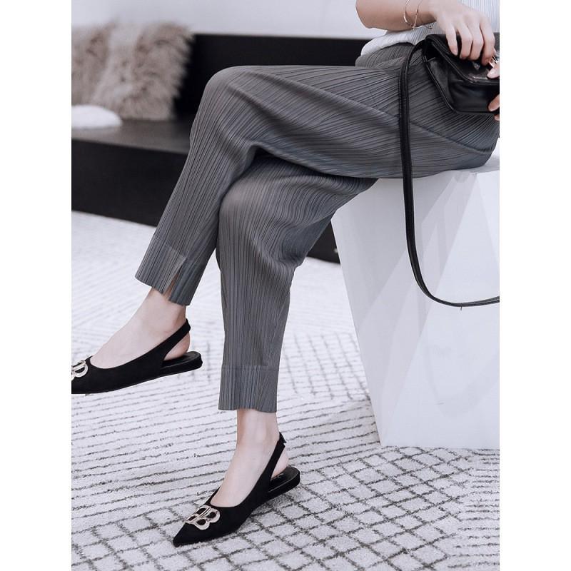 Женские летние укороченные плиссированные брюки Miyake: Модный свободный прямой стиль