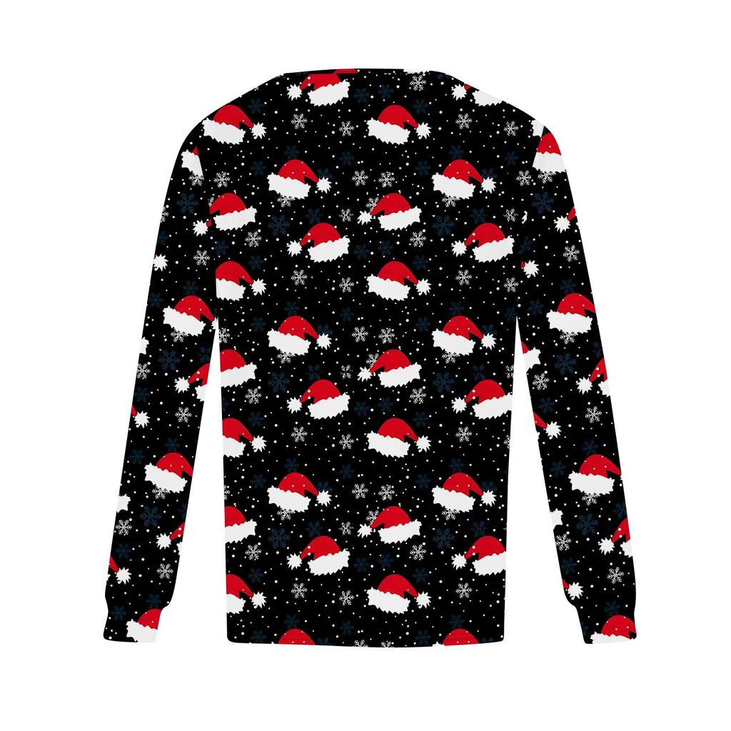 Рубашки с длинным рукавом для женщин, топы, нарядные повседневные блузки с рождественским принтом, плиссированные туники с круглым вырезом