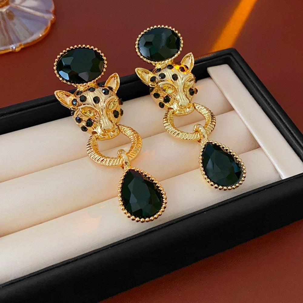 Crystal Vintage Earrings Women Ear Jewelry Rhinestone Stud Earrings Leopard Pendant Earrings  Gift