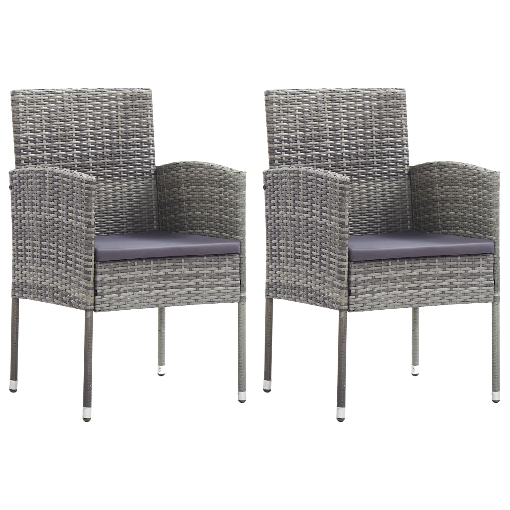 Garden Chairs with Cushions in Dark Grey 2 pcs. Grey Poly Rattan