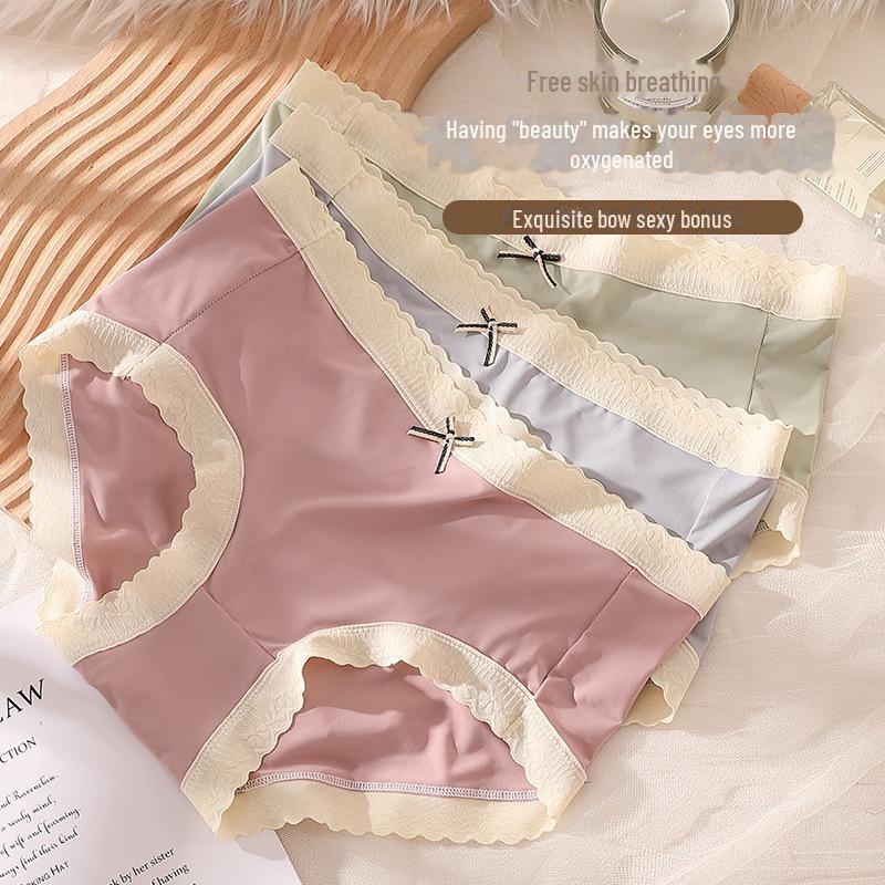 Бесшовное женское нижнее белье Ice Silk со средней талией, дышащие и милые трусы в японском стиле