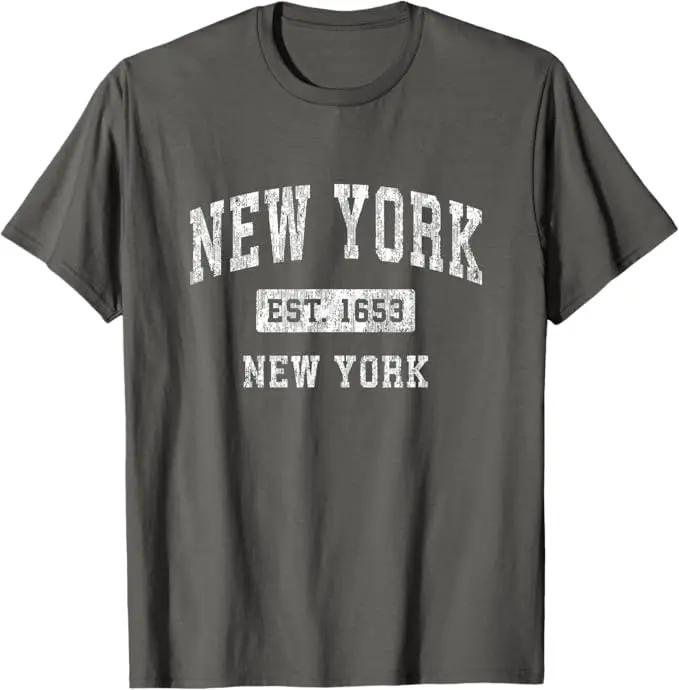 New York Vintage Established Sports Design Printed TShirt Men Women Summer Fashion Vintage Crew Neck Tshirt Graphic Tops