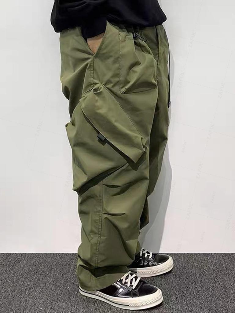 ZAFUL Techwear Buckle Belt Solid Color Windbreaker Cargo Parachute Pants