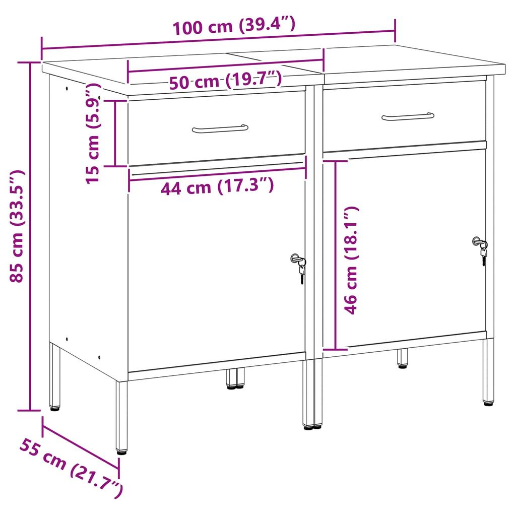 Workbench with Drawers 2 pcs Black and Gray 100 x 55 x 85 cm
