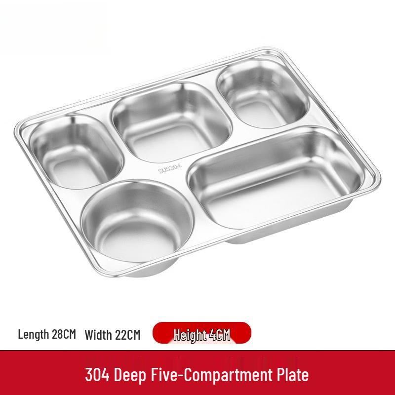 Yuzhuxun Thickened 304 Stainless Steel 5-Compartment Dinner Plate