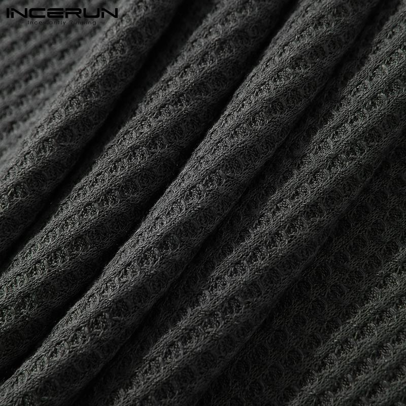 INCERUN Spring Mens Long Sleeve V Neck Solid Color Loose Spring Autumn Tops