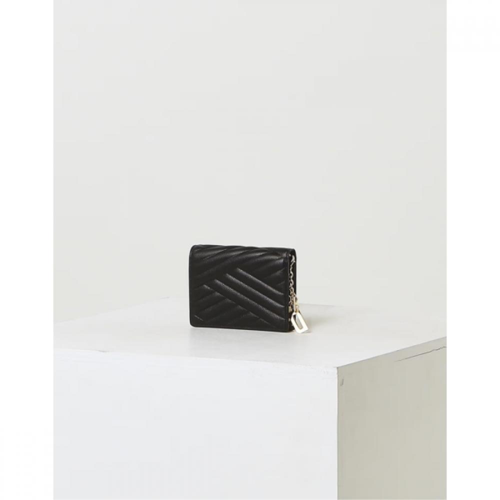 Daks Black Flower Pattern Fabric Crossbody Bag Black Calais Leather Cardholder