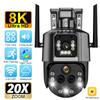 2024 EU 8K WiFi Security Camera 20x Zoom Outdoor 4K Four Lens Dual Screen PTZ Cam Auto Tracking Full Color Night Vision CCTV Wifi Surveillance Cameras