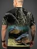 Men's 3D Carp Fishing T-Shirt - Breathable Summer Short Sleeve Round Neck Tee with Koi Fish Print, Casual Outdoor Wear Suitable for Fishing Trips,