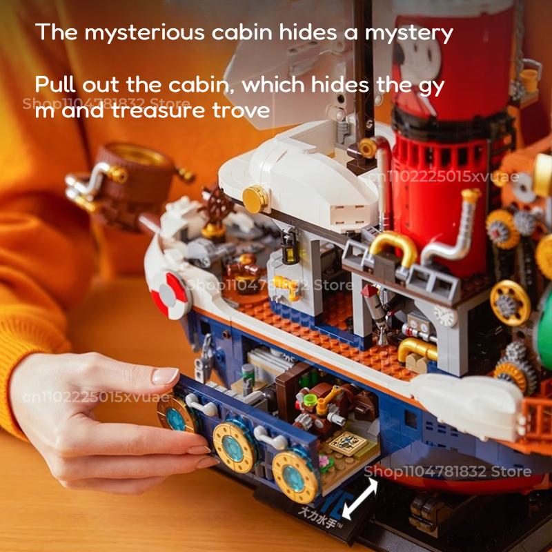 New Popeye Treasure Hunt Ship Building Blocks Cartoon Movie Character Collection Assembling Model Toy Ornaments Collect Gifts