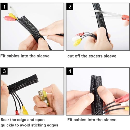 ZhiYo Braided Cable Sleeve, Black, Length Approx. 3m, Diameter 12-18mm Expandable Cable Storage Sleeve, Anti-Bite Wiring Cover for Car/Home/Office