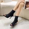 Fashion New Fashion High Top Sexy High Heel Sandals Design Sensible Fish Mouth Shoes Back Zipper Cloth Face Open Toe Sandals Casual Traf