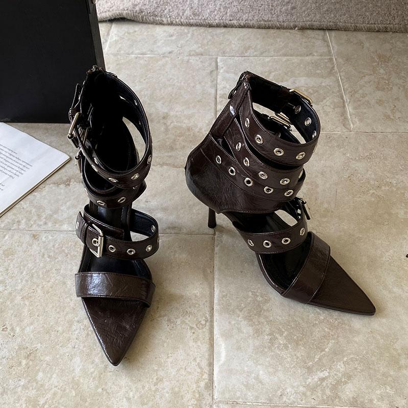 Fashion Fashion Open Toe Modern Women Ankle Boots With Thin Heels Shoes Female Ankle Buckle Footwear Ladies Heeled Sandals Booties Shoes