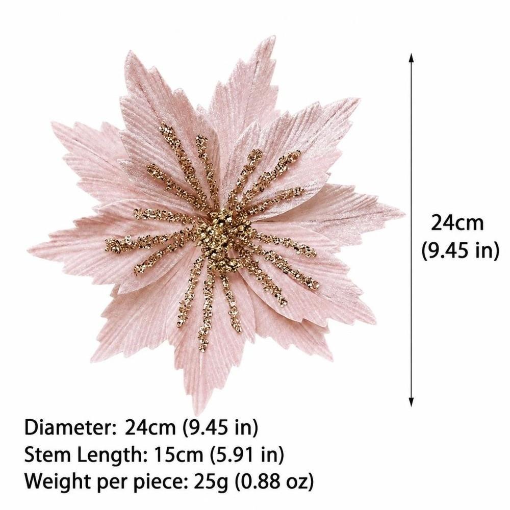 DIY Artificial Poinsettia Flower 24CM Sequins Flower Christmas Glitter Flower Christmas Decor