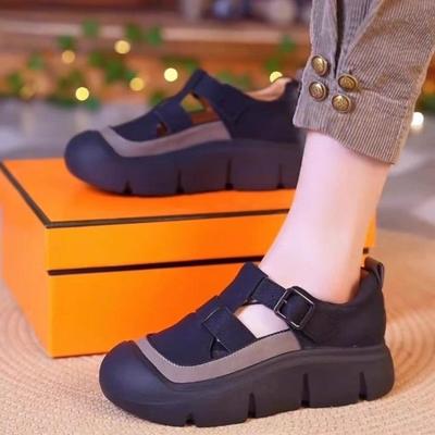 Женские кожаные сандалии на платформе в стиле ретро