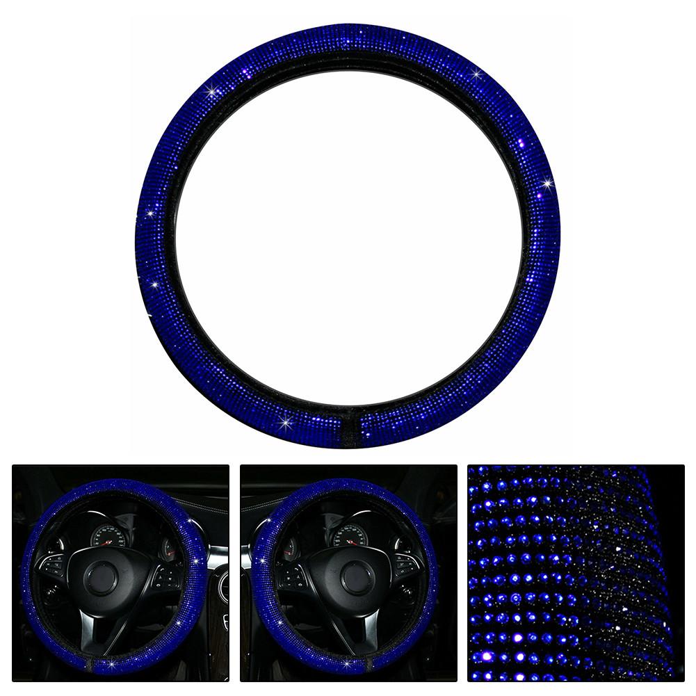 Car Steering Wheel Cover Fashion Rhinestone Upgrade 14.5-15\\\" Accessories Black Plush Bling Easy Installation