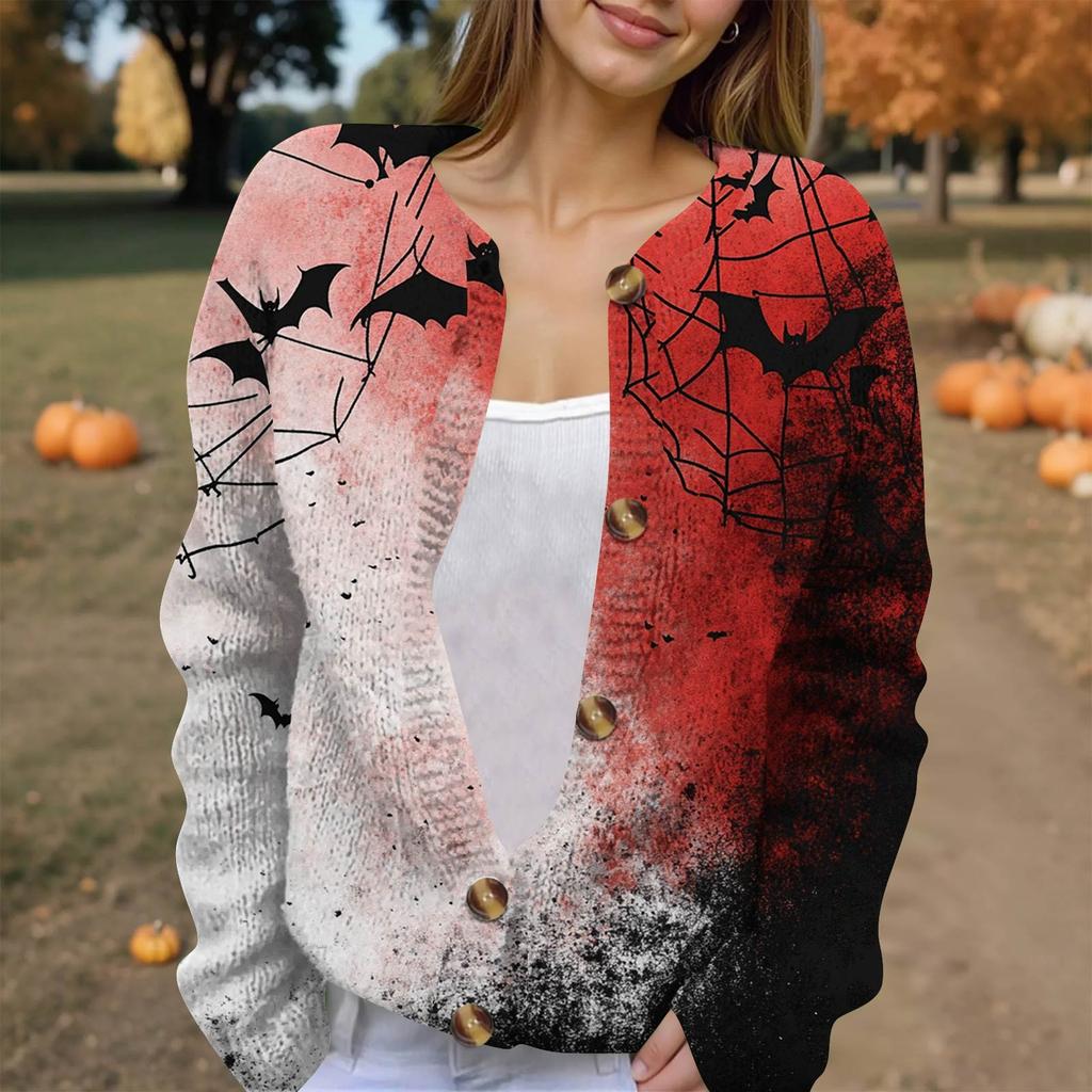 Женская модная принтованная куртка с длинным рукавом и вязанным кардиганом на пуговицах