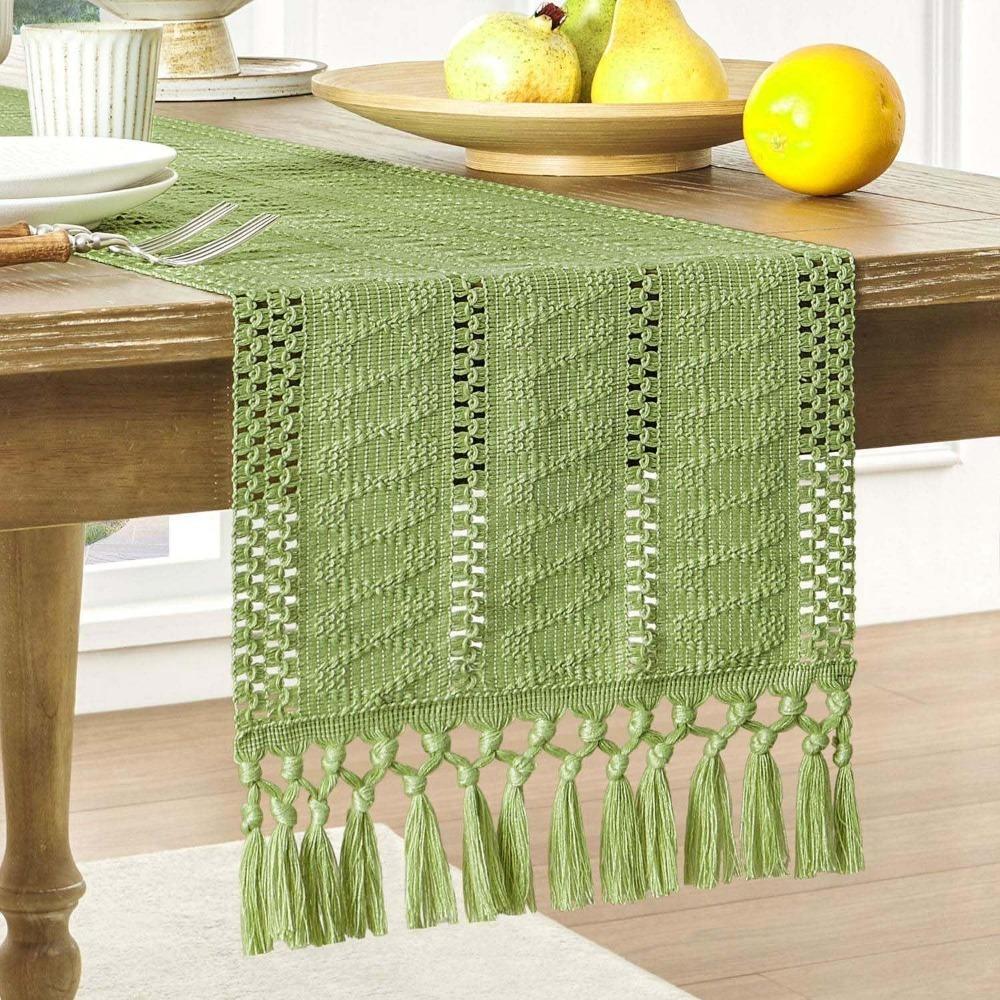 American Style Festival Dining Table Cover Solid Color Tablecloth Boho Table Runner Christmas