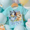 Летняя детская футболка Модная Мультяшная Аниме Bluey Графическая 3D Печать Детская футболка с коротким рукавом Свободная Повседневная Для улицы Мальчики и Девочки Футболки Топы
