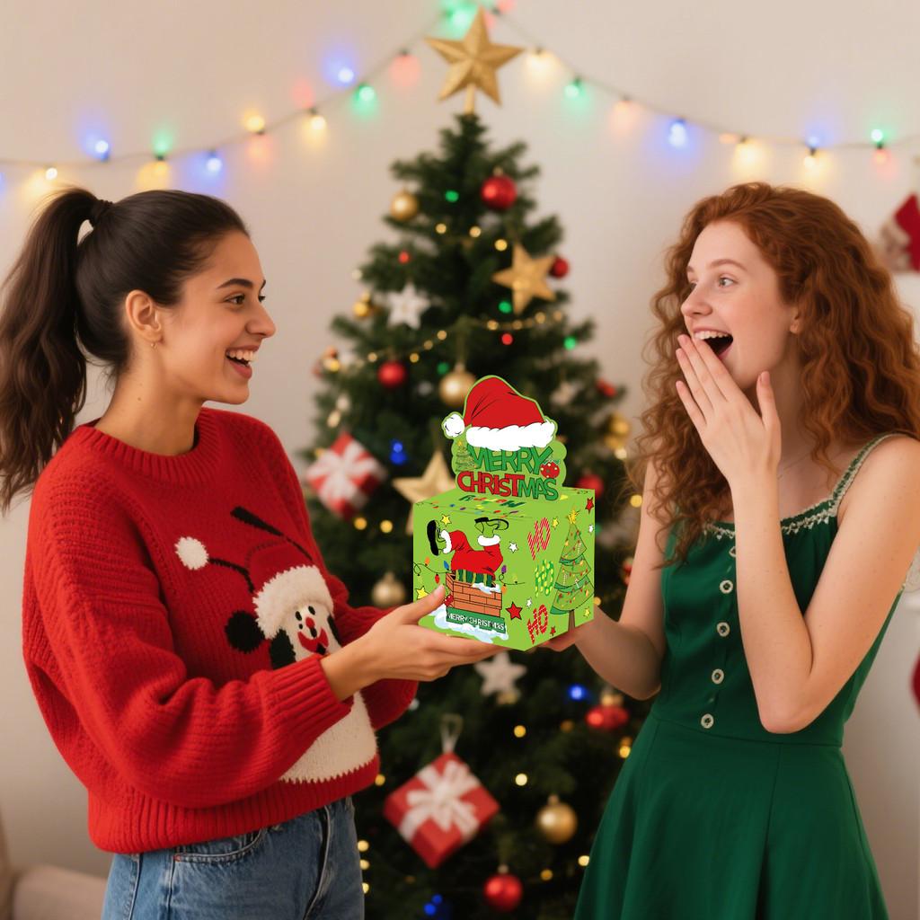 Themed Christmas Green Pattern Paper Surprise Box Holiday Props For Gift