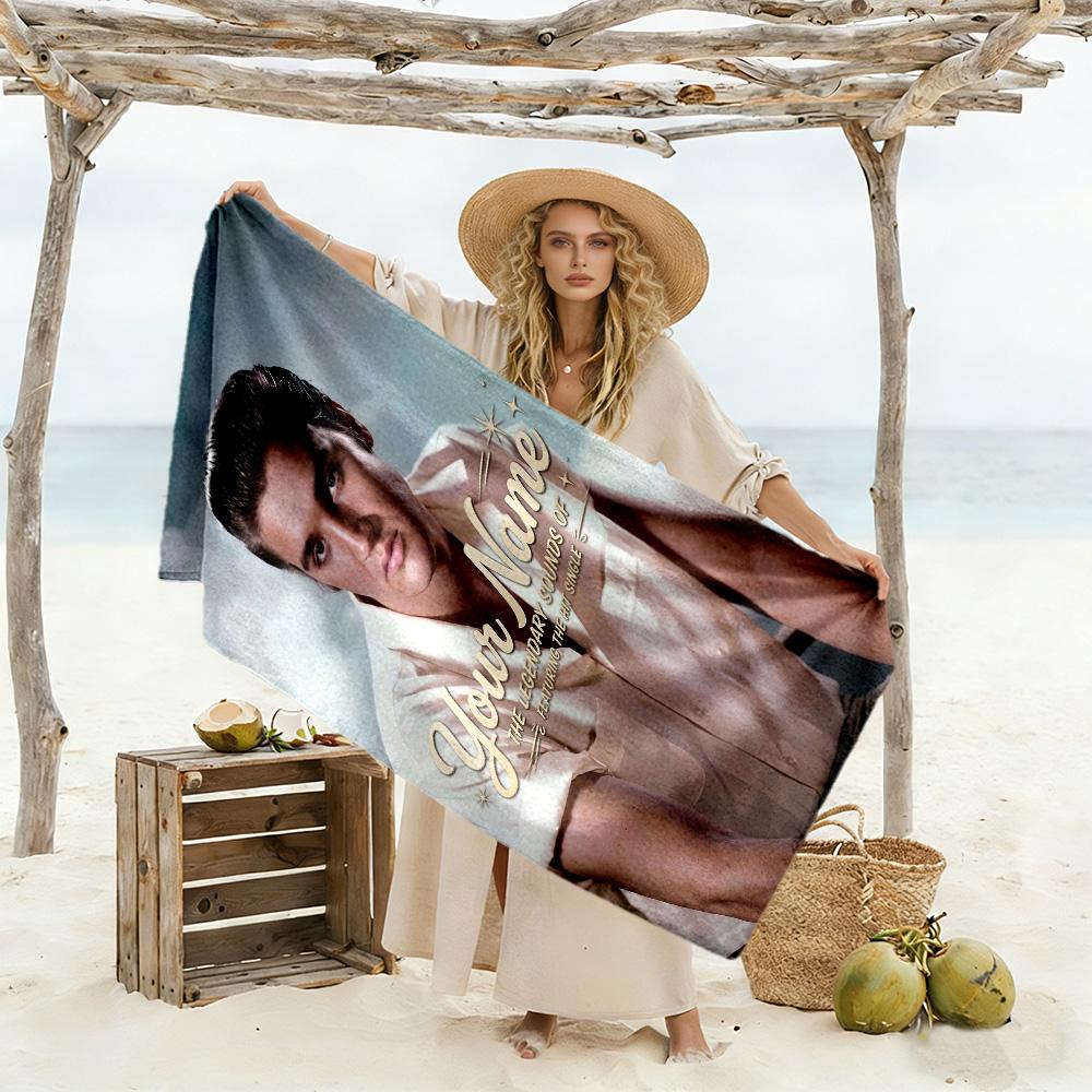 Elvis Presley Customizable Name Beach Towel Super Soft Microfiber Quickdry Fabric Portable for SwimmingBeachCamping Travel Beach AccessoriesGym