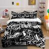 3Pcs Black and White Graffiti Bedding Set, Urban Street Art Pattern Duvet Cover + 2 Pillowcases Single Double King Queen, Gift