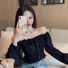 Internet Celebrity Chiffon Women's New Short One-shoulder Top Sweet Super Fairy Long-sleeved Shirt