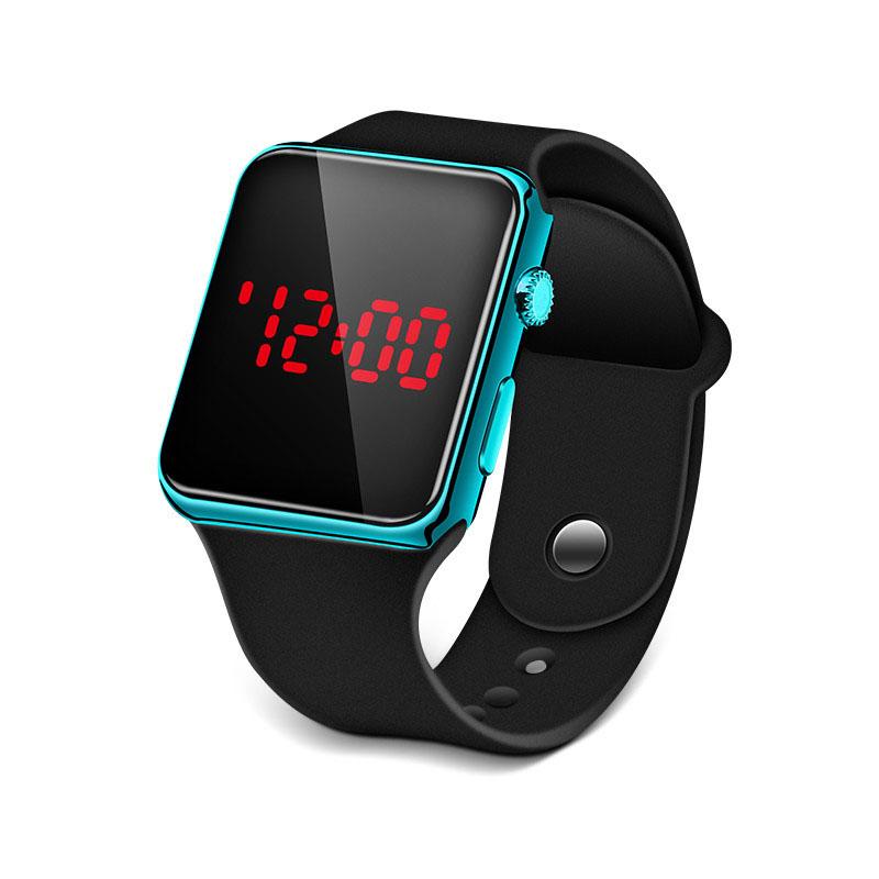 WristWatch Mirror Face Digital Silicone Band Sport Clock Watch Square Metal Red LED Frame Watches Accessories