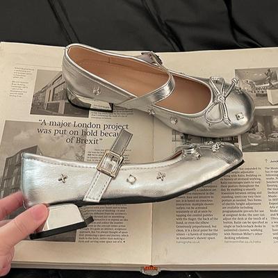 Французские одинарные туфли ретро круглый носок толстый каблук женские туфли летняя мода бант светлое горло кожаные туфли высокий каблук туфли Мэри Джейн женские