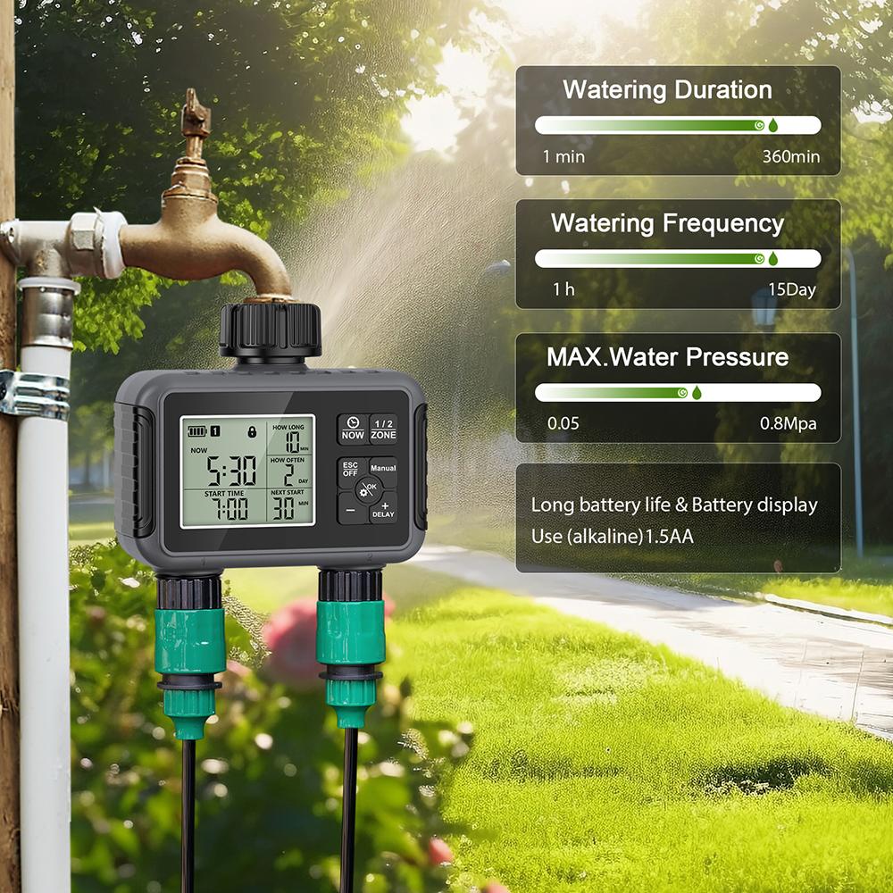 1/2-Outlets Button/Knob Automatic Water Timer Smart Irrigation Watering System Sprinkler Faucet Hose Programmer Timer for Garden