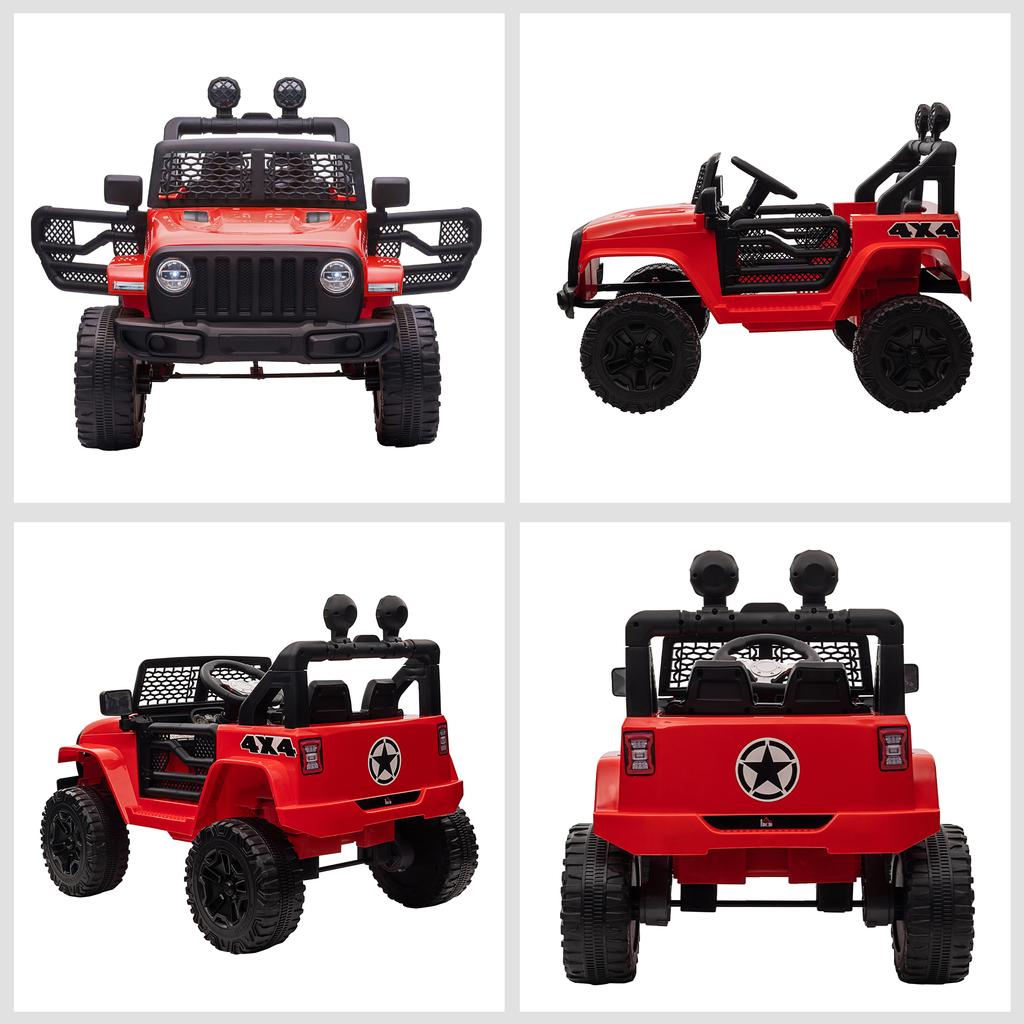 Kids Electric Ride On Car 12V Off Road Toy with Parental Remote Control 2 Motors Horn Lights Suspension Wheels for 3-6 Years Old Red