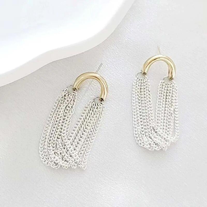 Fashion Metal U Shape Tassel Chain Earrings For Women Elegant Multi Layer Geometric Personality Earrings Jewelry