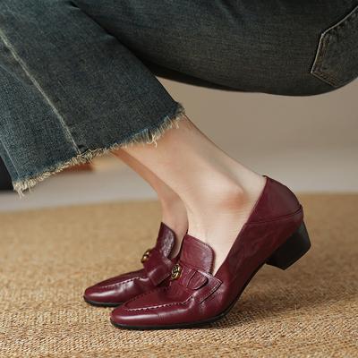 Krazing Pot Овчина Круглый Носок Размер 40 Средний Каблук Слипоны Металлические Цветы Офисная Леди Винтажные Осенние Лоферы