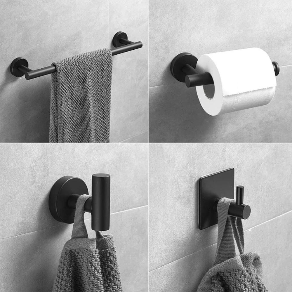 5 PCS Black Bathroom Hardware Set Wall Mounted Towel Rack Set Household Use