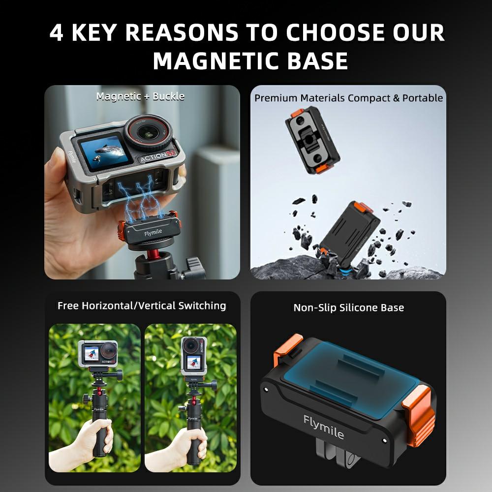 FLYMILE Магнитное крепление для DJI Osmo Action 5 Pro/Action 4 с базой 1/4 Quick Release и двойными портами расширения