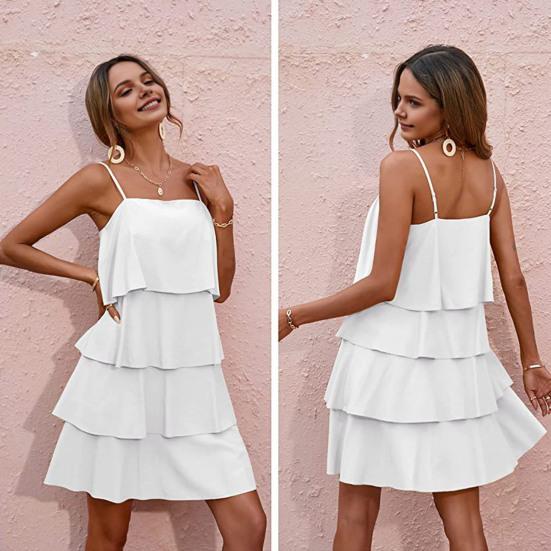 Женское летнее мини-платье-торт на тонких бретельках с оборками, многоярусное платье А-силуэта без рукавов, свободное платье-сарафан для клубной вечеринки в отпуске