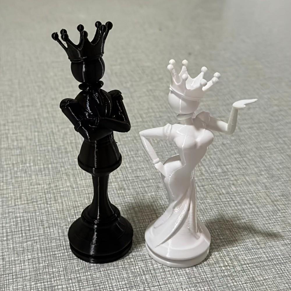 2pcs 3D Printed Desktop Ornaments Sculpture Queen King Statue Funny Persons Figurine Office