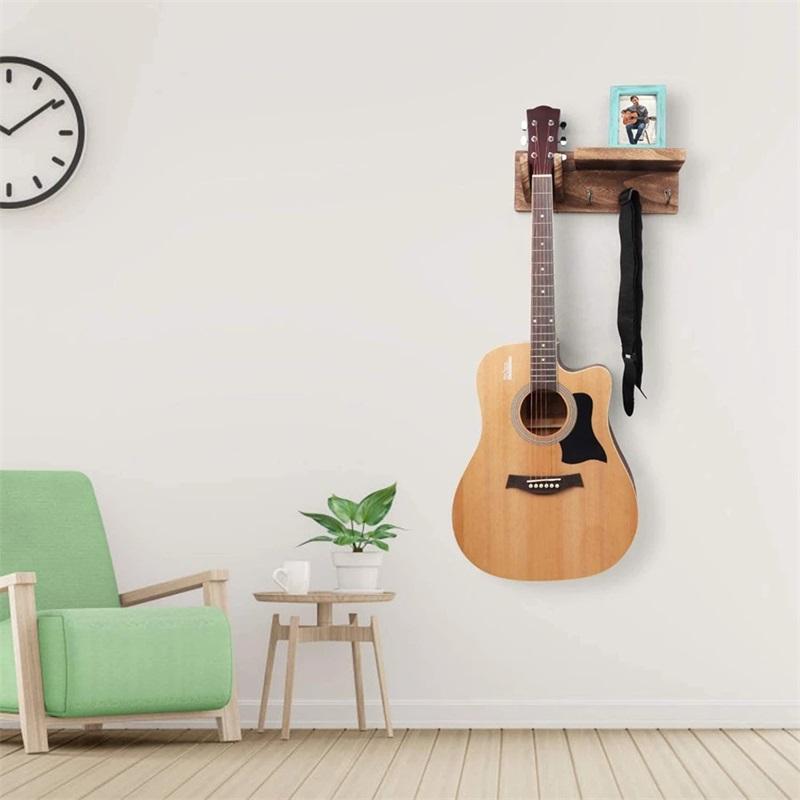 Держатель для гитары Деревенский настенный крючок для гитары Подставка-полка с 3 крючками для акустической электрогитары Укулеле Бас-гитары