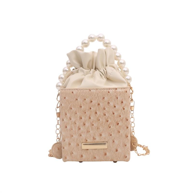 Pearl Handbag Mobile Phone Small Square Bag Temperament Solid Color Aesthetic Crossbody Bag Shoulder Bag Women