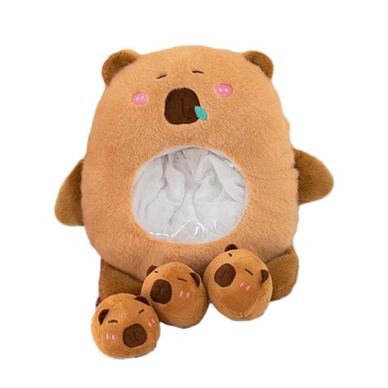 Capybara Plush Snack Bag Zipper Design Toy with 46087 Soft Stuffed Pad with Mini Capybara Dolls